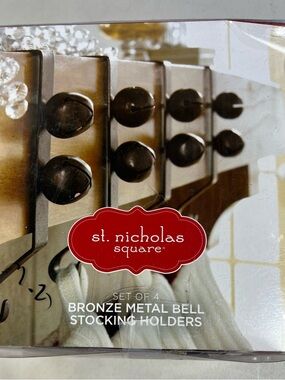 St. Nicholas Square Bronze Bell Stocking Holders - Set of 4